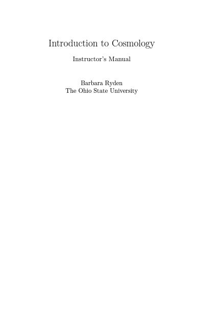 [Soultion Manual] Introduction to Cosmology (2nd Edition) - Pdf
